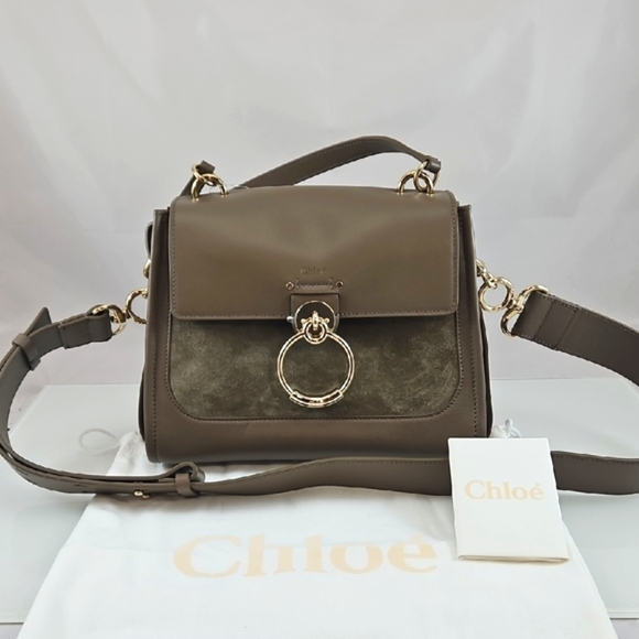 NEW $2250 Chloé Tess Suede & Leather Small Day Bag in Army Green - Picture 4 of 16